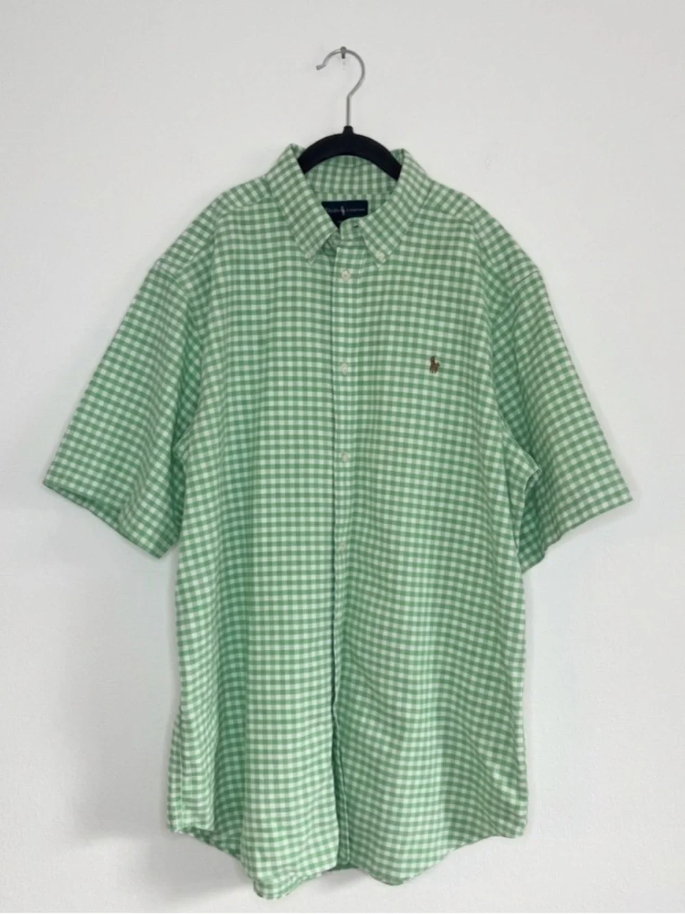 Ralph Lauren Youth Green Gingham Short-Sleeve Button-Down Shirt Size XL‎ (18-20)